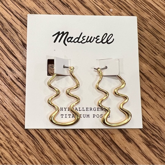 NEW MADEWELL Enamel-Dipped Wavy Hoop Earrings Vintage Gold - Picture 4 of 8